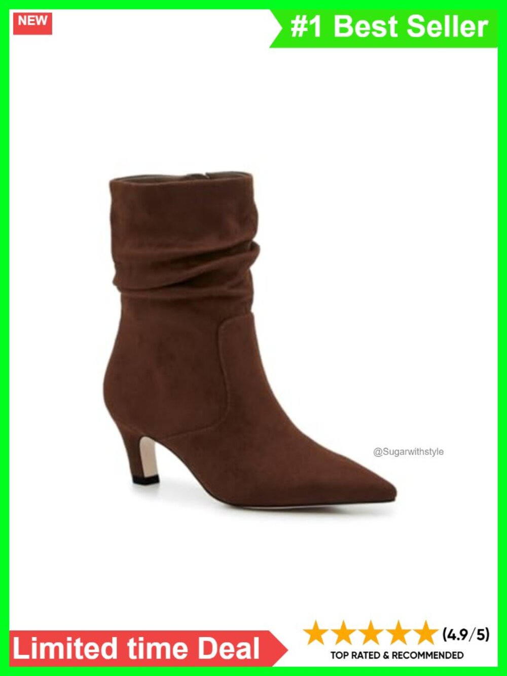 Slouchy Ankle Boots Kitten Heel Pointed Toe Side Zipper Fall Booties